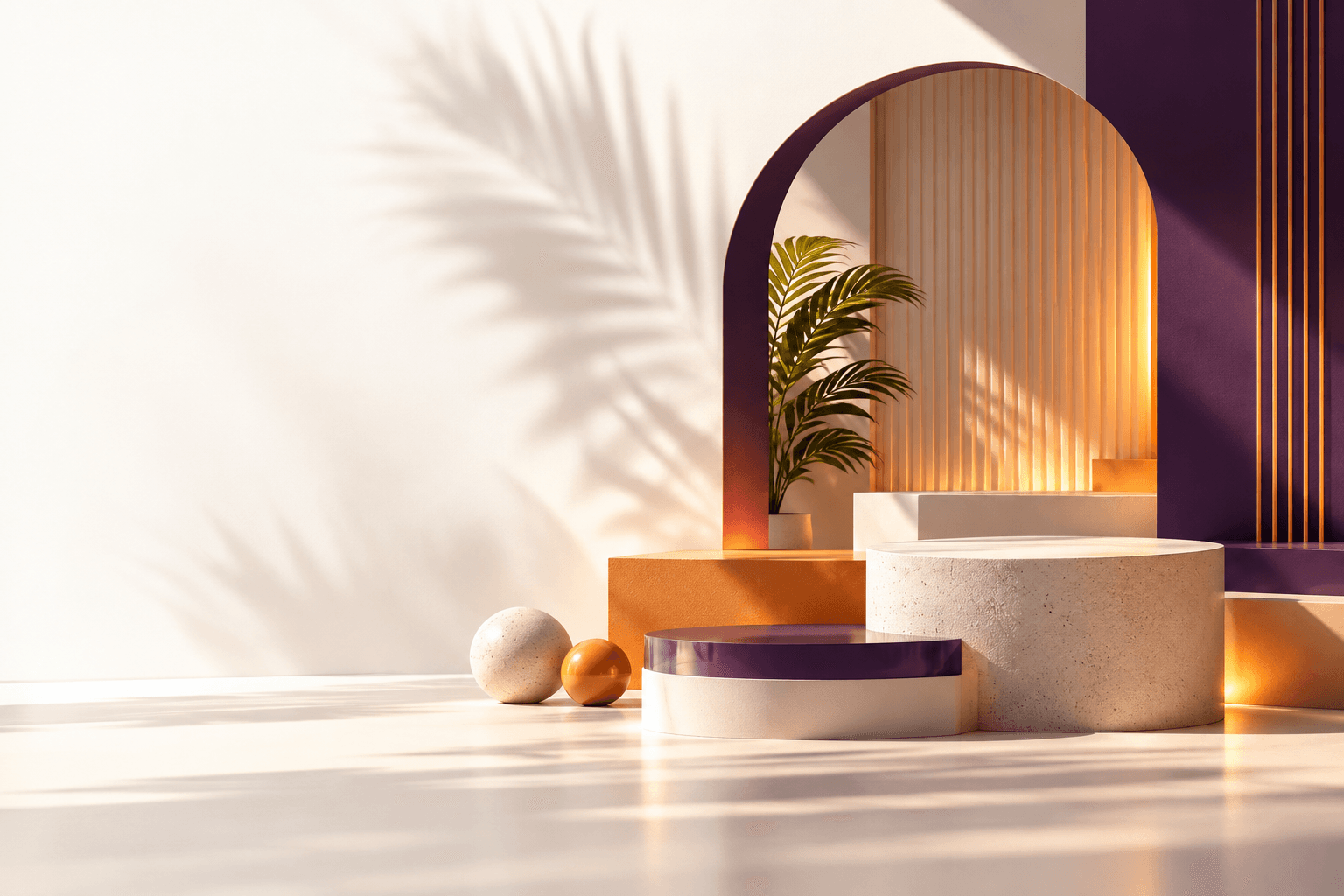 Cream, purple and orange AYUS display stage